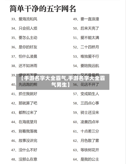 【手游名字大全霸气,手游名字大全霸气男生】