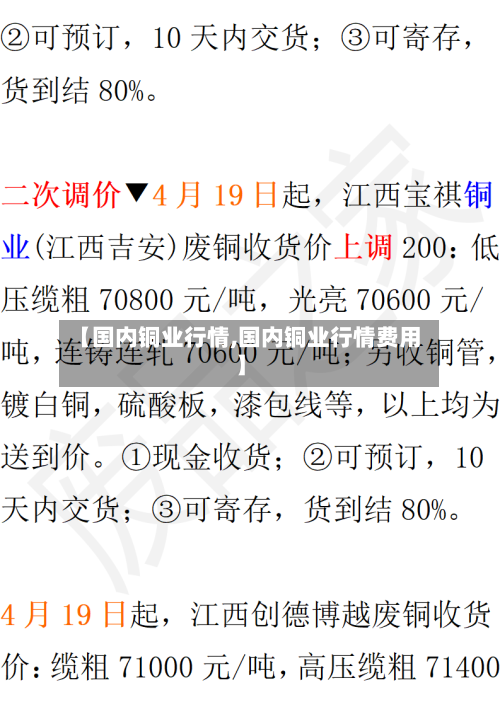 【国内铜业行情,国内铜业行情费用】