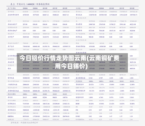 今日铝价行情走势图云南(云南铜矿费用今日锡价)