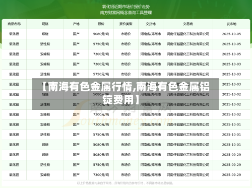 【南海有色金属行情,南海有色金属铝锭费用】
